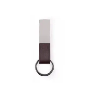 Stainless Steel Metal Keychain with Leather Strap